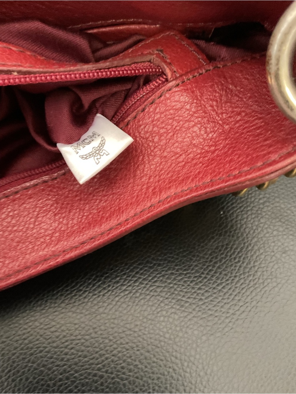 MCM Burgundy Red Pebbled Leather Crossbody with Gold Hardware - Picture 8 of 9